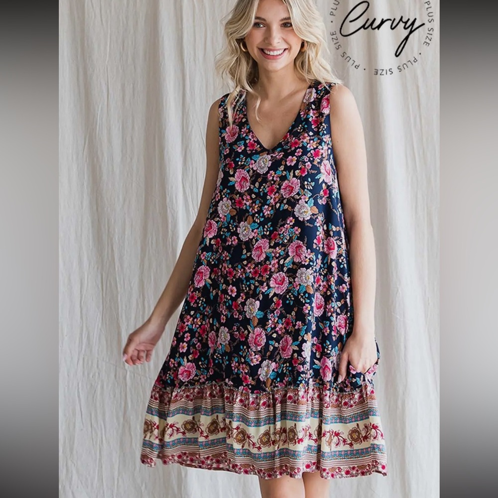 Floral Border Print Ruffle Hem Dress - Picture 2 of 3